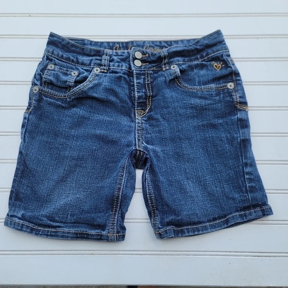 JUSTICE Girls Denim Bermuda Jean Shorts Distressed Simply Low Blue Sz 10 10.5